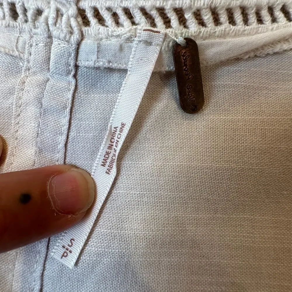 Free People Small Beige V-Neck Long Sleeve